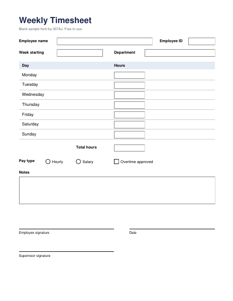 First page of Weekly Timesheet